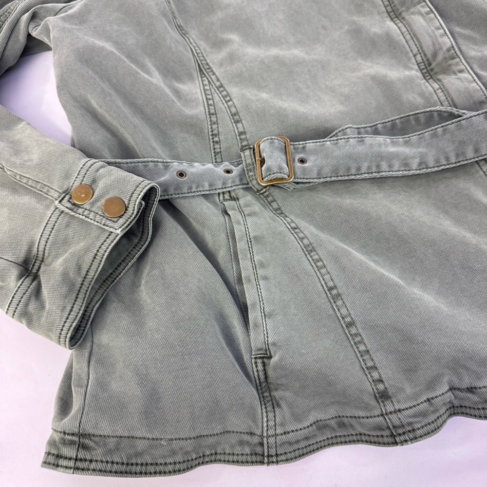 Anthropologie Plus 3X Everyday Belted Moto Jacket Light Green Lined Zip & Button - Picture 6 of 16